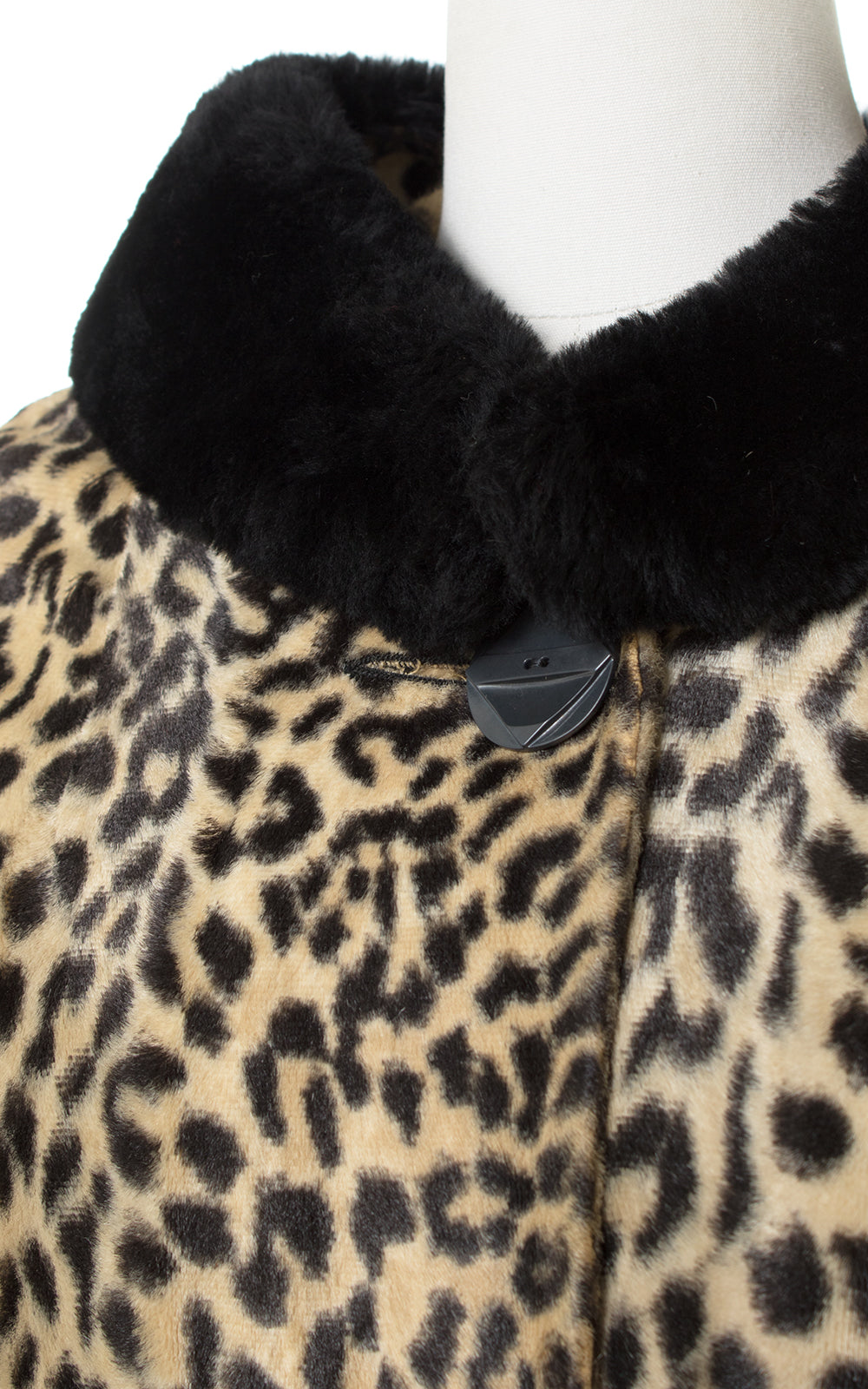 1960s Leopard Print Faux Fur Coat with Black Faux Fur Collar