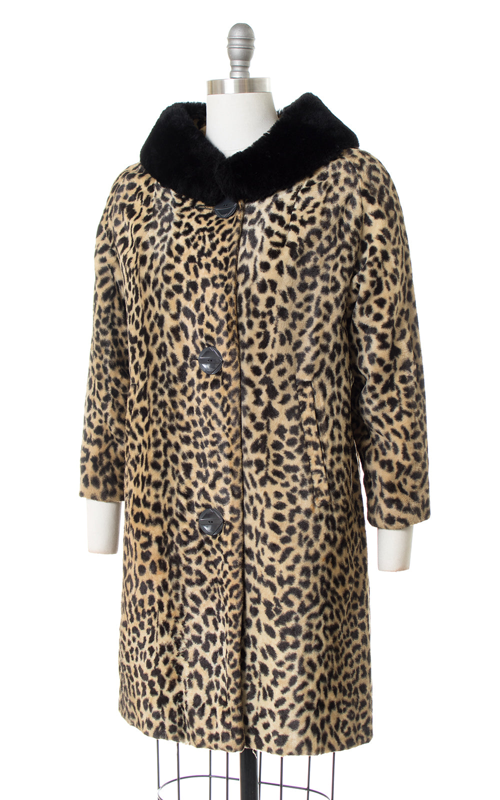 1960s Leopard Print Faux Fur Coat with Black Collar | small – Birthday ...