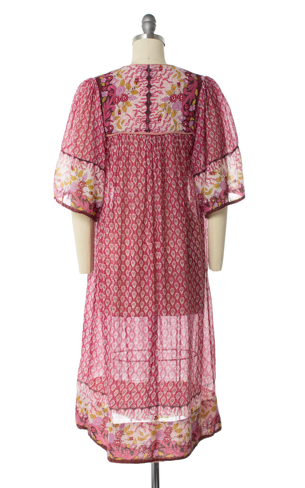 1970s Indian Cotton Pink Floral Dress