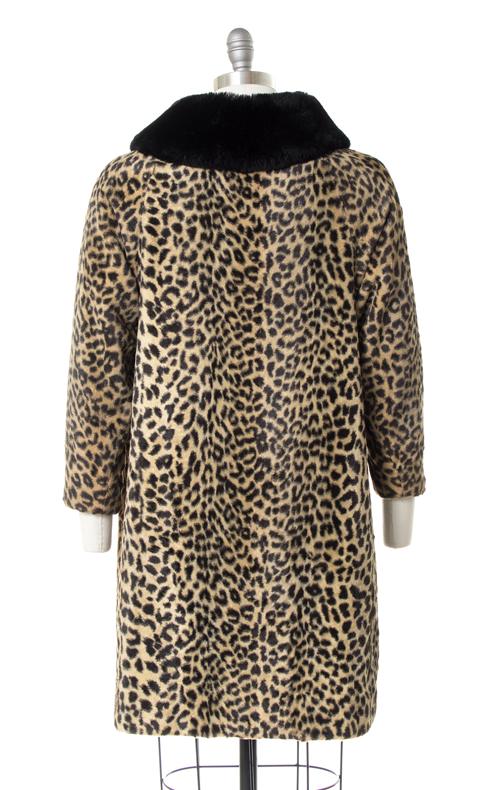 1960s Leopard Print Faux Fur Coat with Black Faux Fur Collar