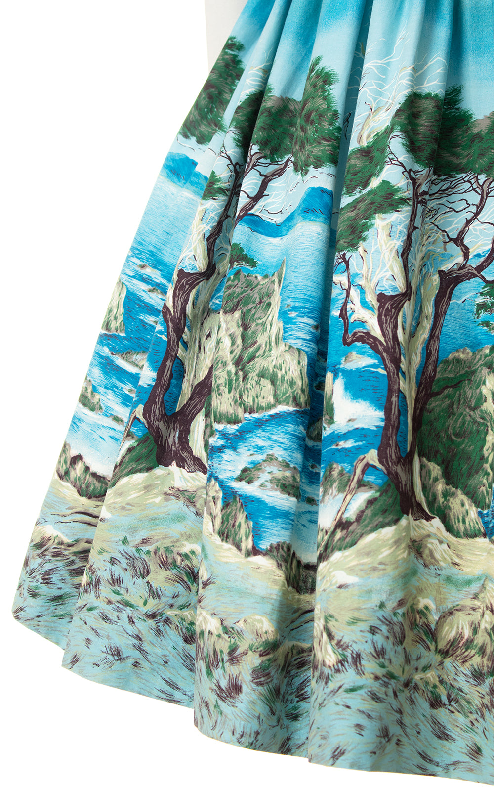 1950s Lone Cypress Novelty Border Print Skirt