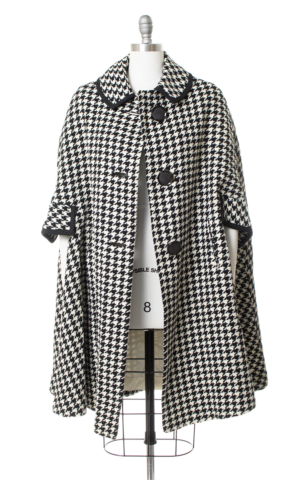 1960s Black & White Houndstooth Wool Cape