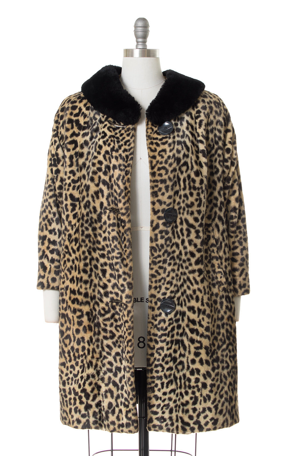 1960s Leopard Print Faux Fur Coat with Black Faux Fur Collar