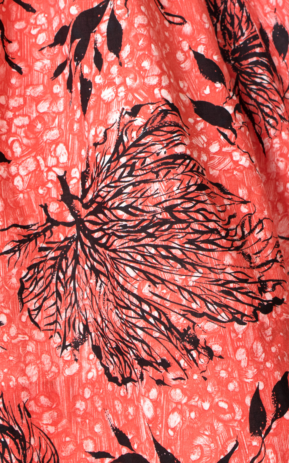 1950s Coral Seaweed Printed Cotton Dress