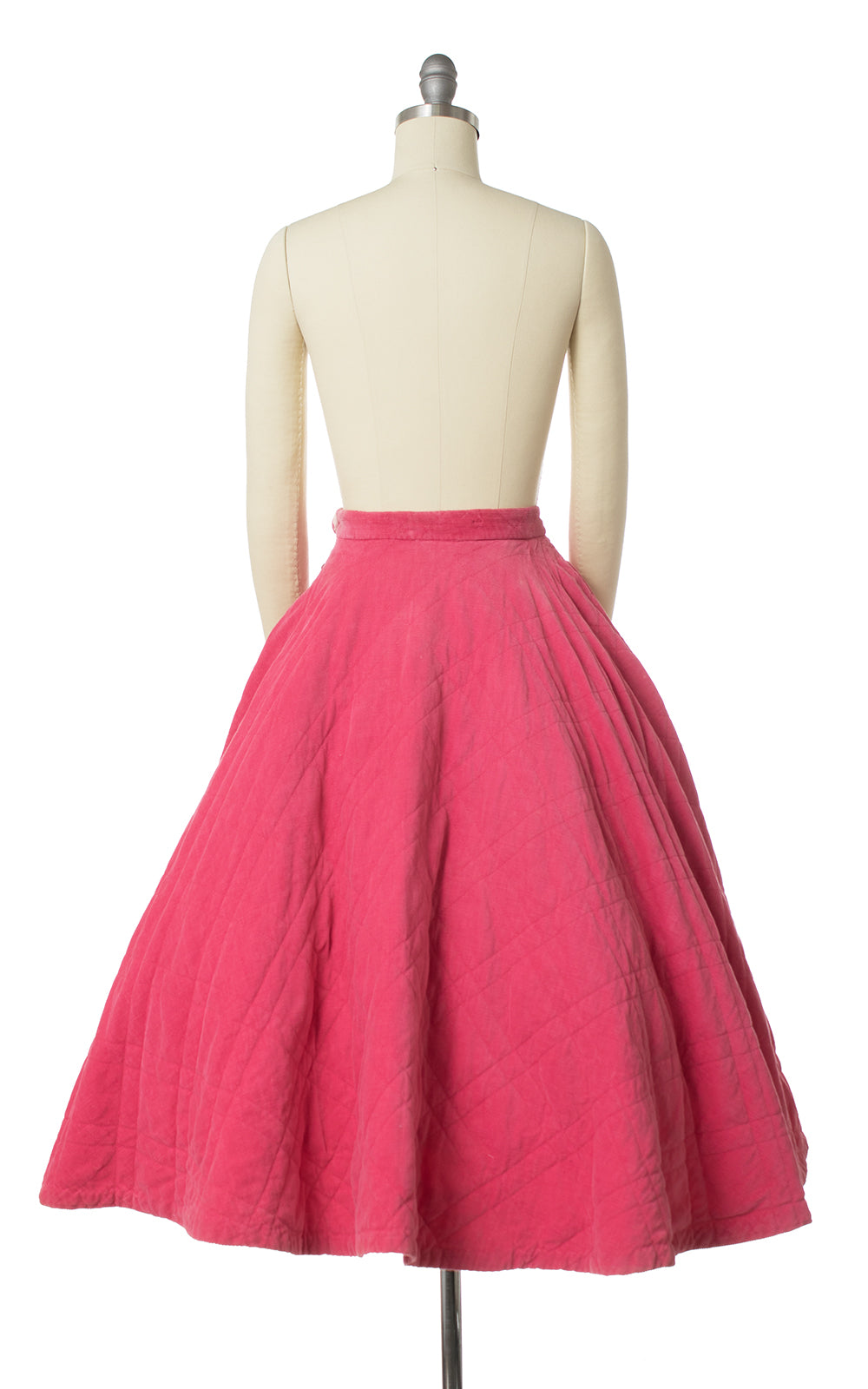1950s Pink Quilted Corduroy Circle Skirt