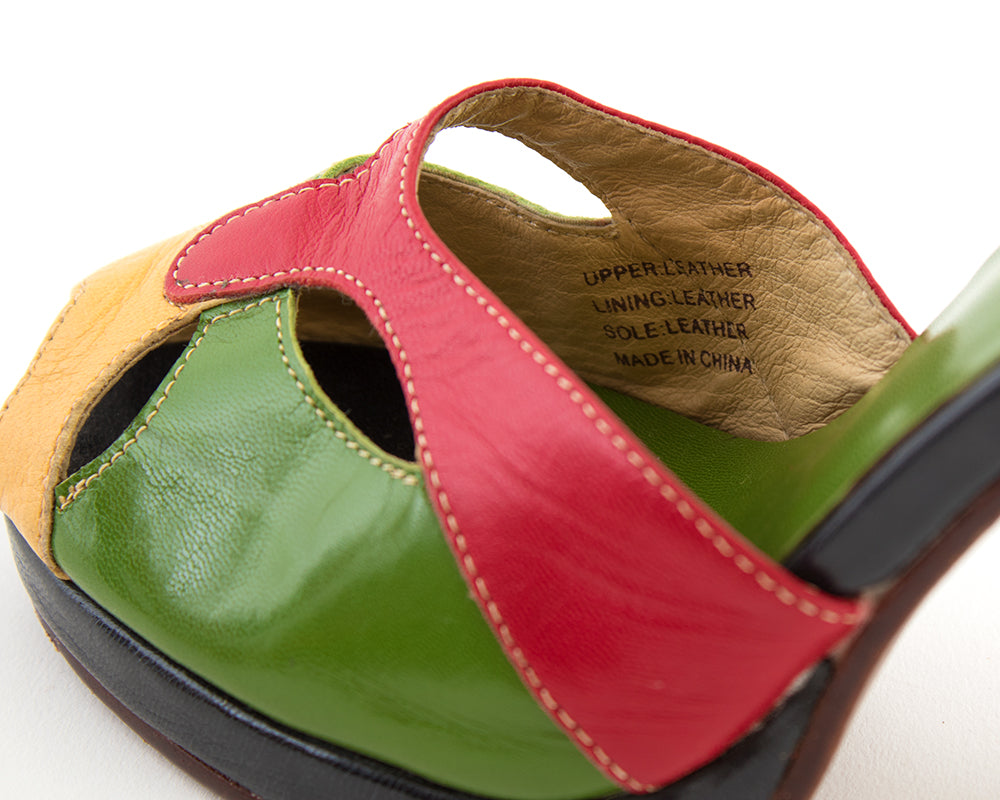 Re-Mix Vintage Style Color Block Leather Cutout Heels