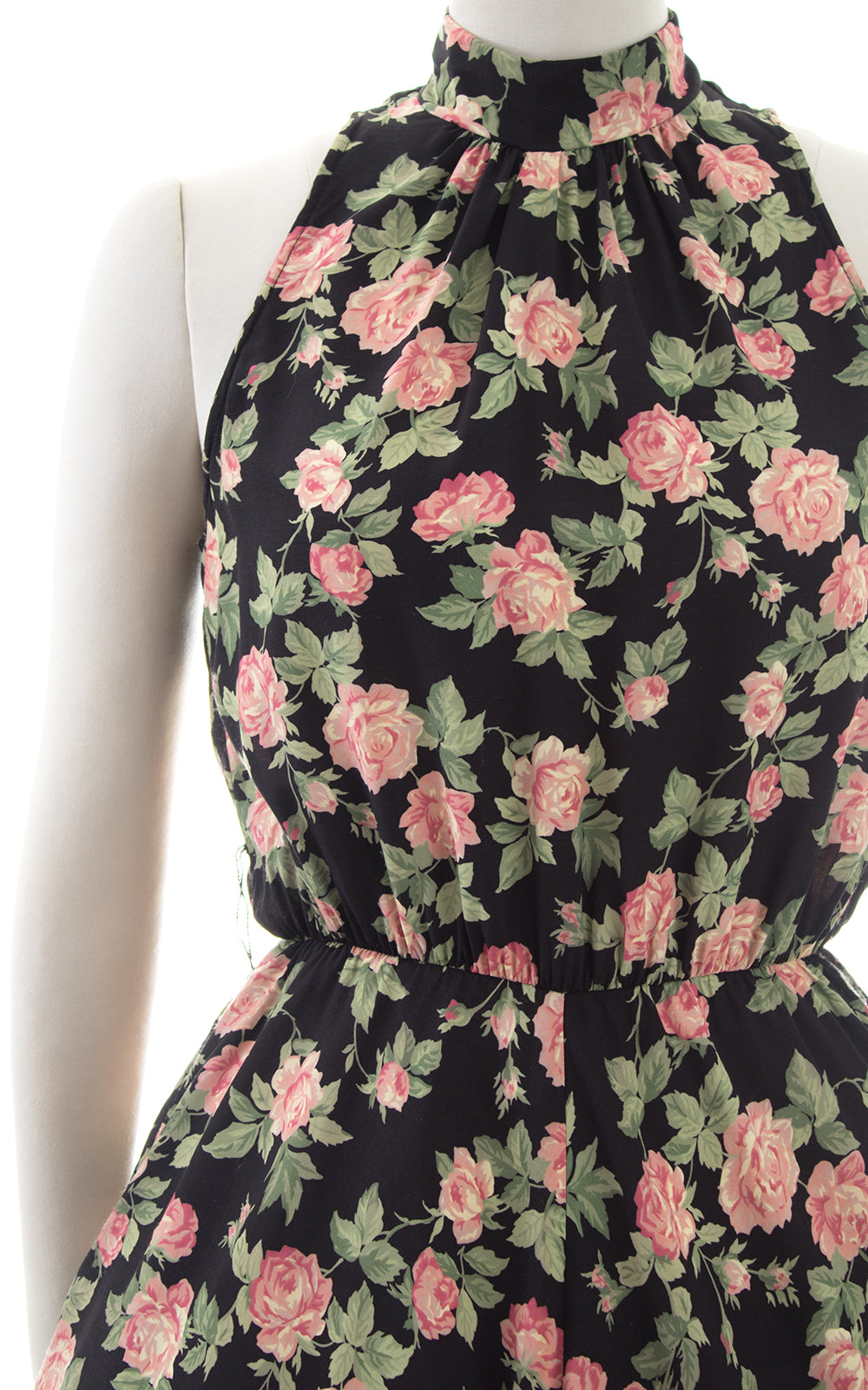 1980s Pink Rose Rayon Sundress with Pockets