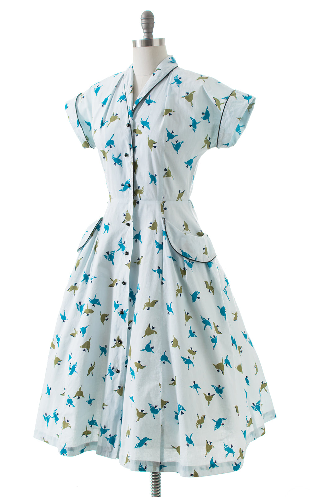 1950s Geese Novelty Print Shirtwaist Dress