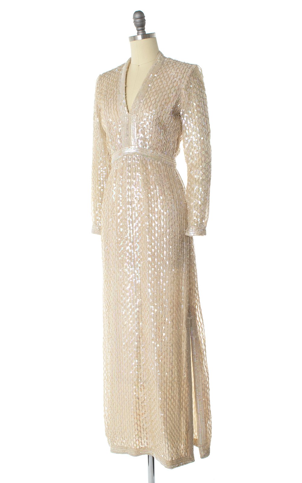 1960s Fred Perlberg Sequin & Silk Chiffon Gown | small