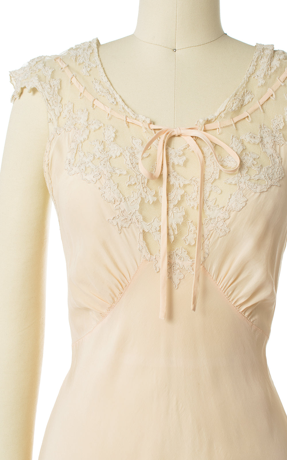 1940s Bias-Cut Peach Silk & Lace Nightgown