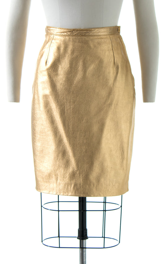 1980s Metallic Gold Leather Mini Skirt