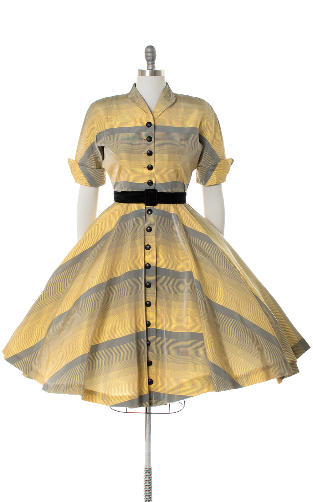 1950s Ombré Striped Taffeta Shirtwaist Dress