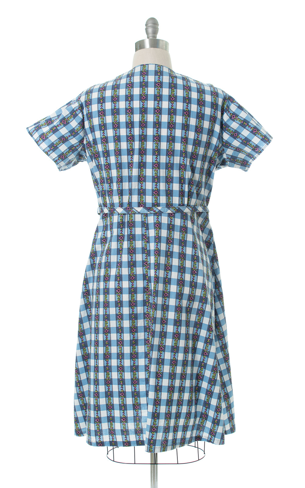 1950s Floral Gingham Cotton Shirtwaist Dress