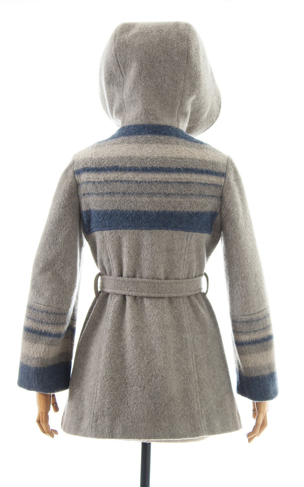 1970s Striped Wool Hooded Belted Coat