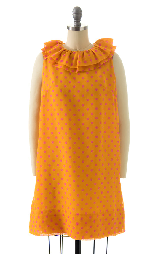 1960s Polka Dot Ruffed Shift Dress