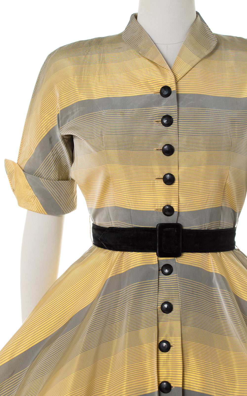 1950s Ombré Striped Taffeta Shirtwaist Dress