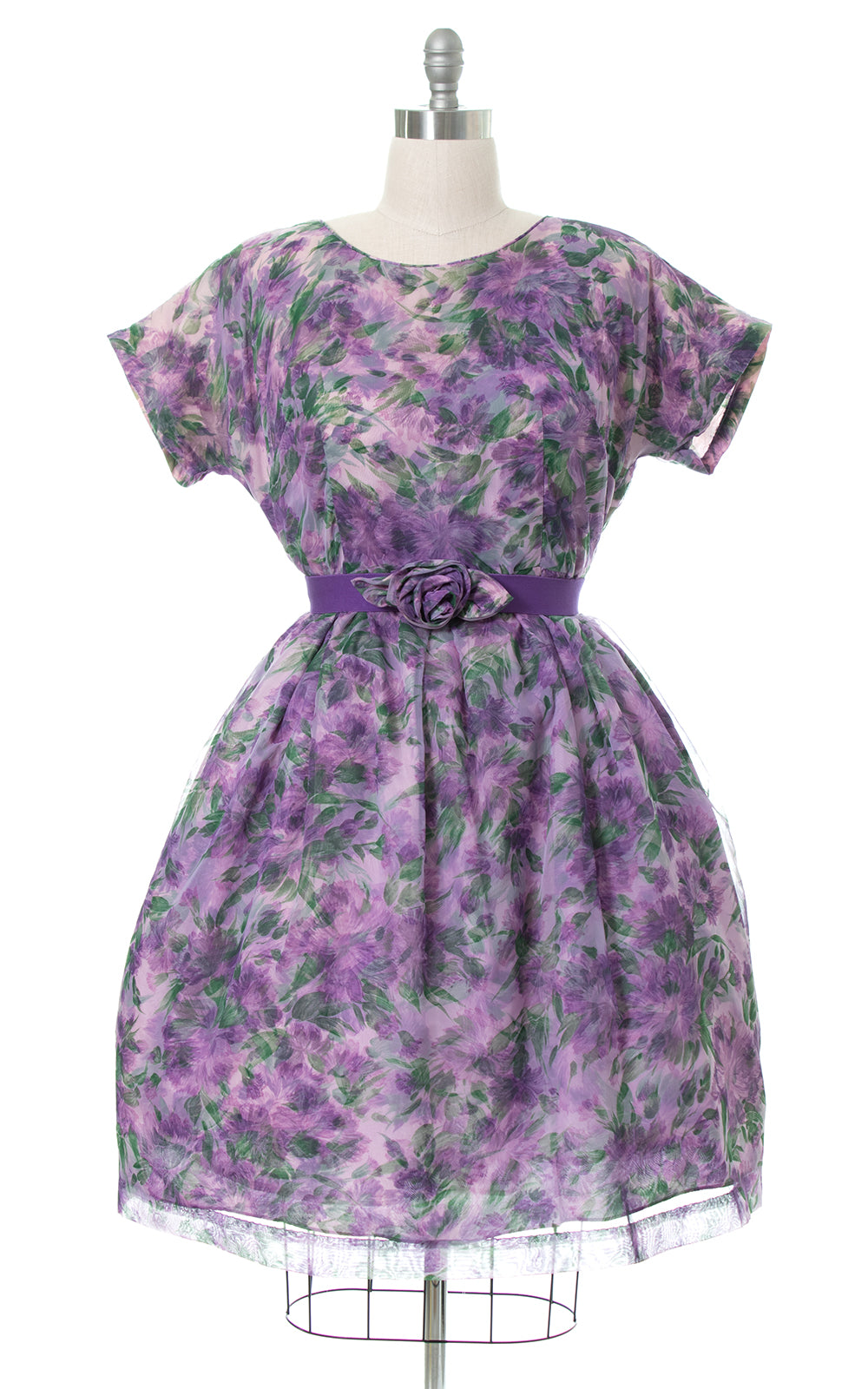 1950s Floral Chiffon Layered Party Dress