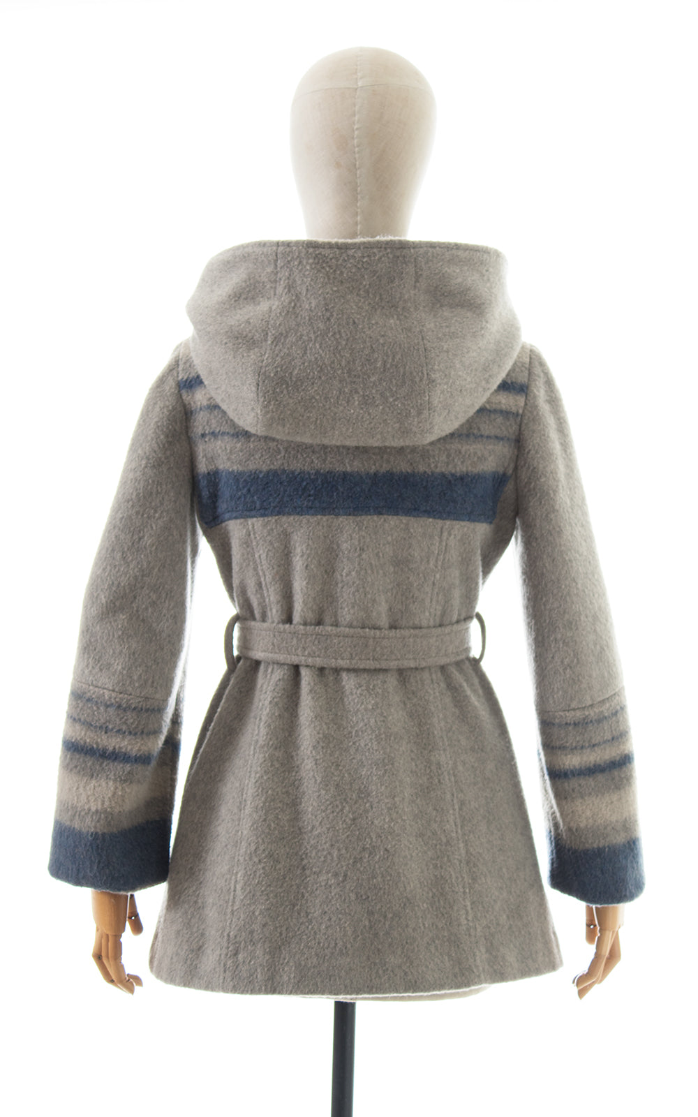 1970s Striped Wool Hooded Belted Coat