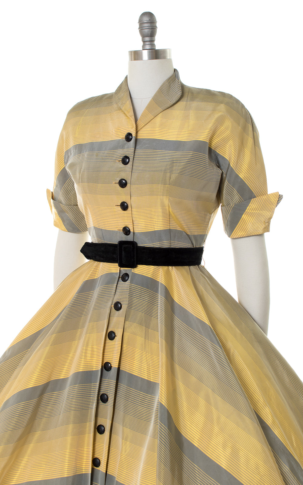 1950s Ombré Striped Taffeta Shirtwaist Dress