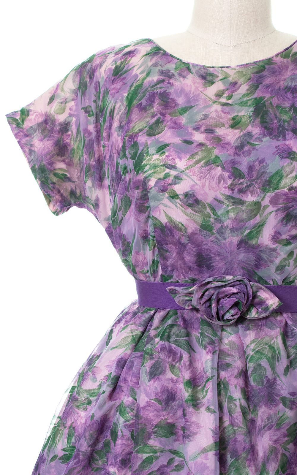 1950s Floral Chiffon Layered Party Dress