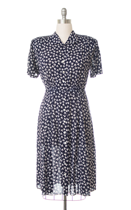 1940s Poodle Novelty Print Rayon Shirtwaist Dress