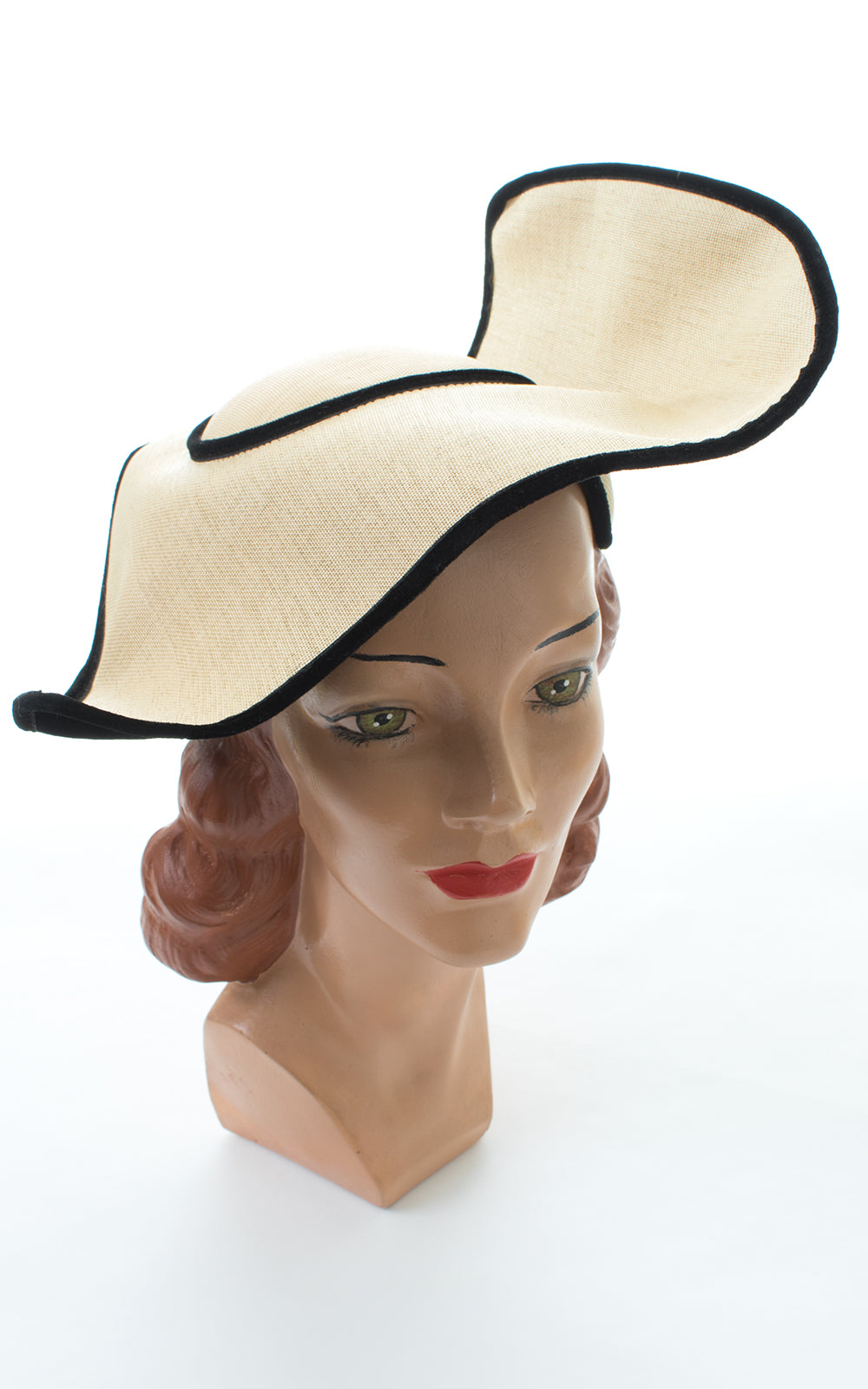 1950s Sculptural Structured Straw & Velvet Hat