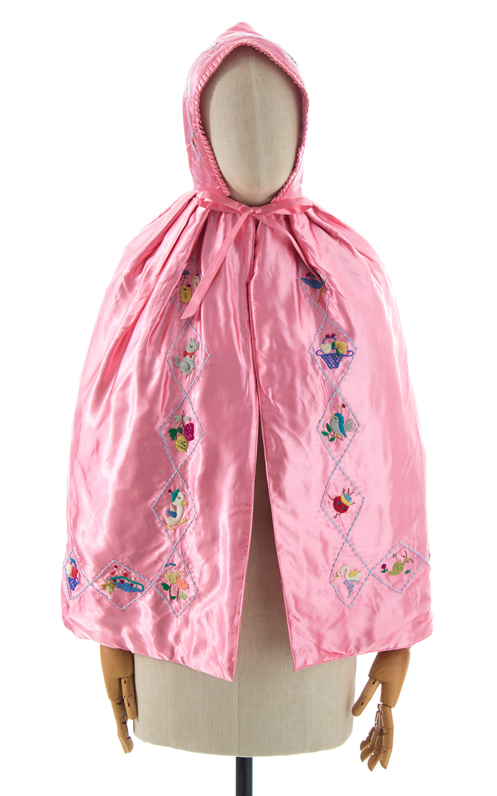 1950s Embroidered Satin Hooded Cape