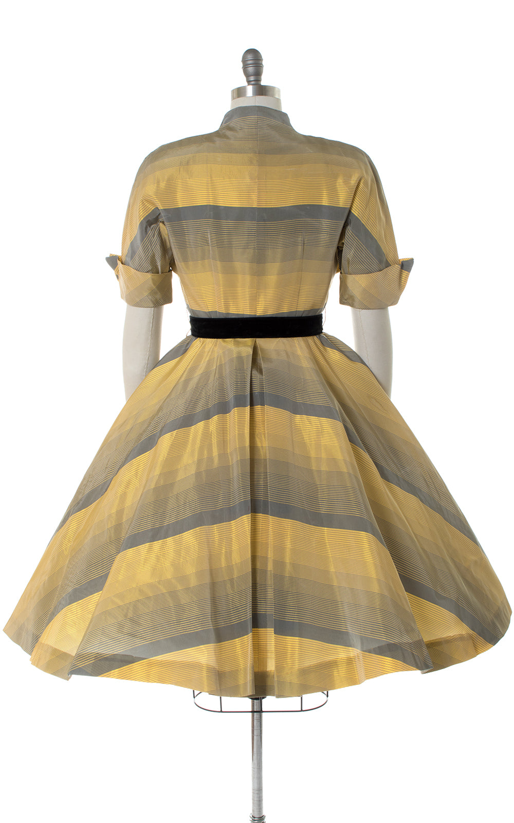 1950s Ombré Striped Taffeta Shirtwaist Dress