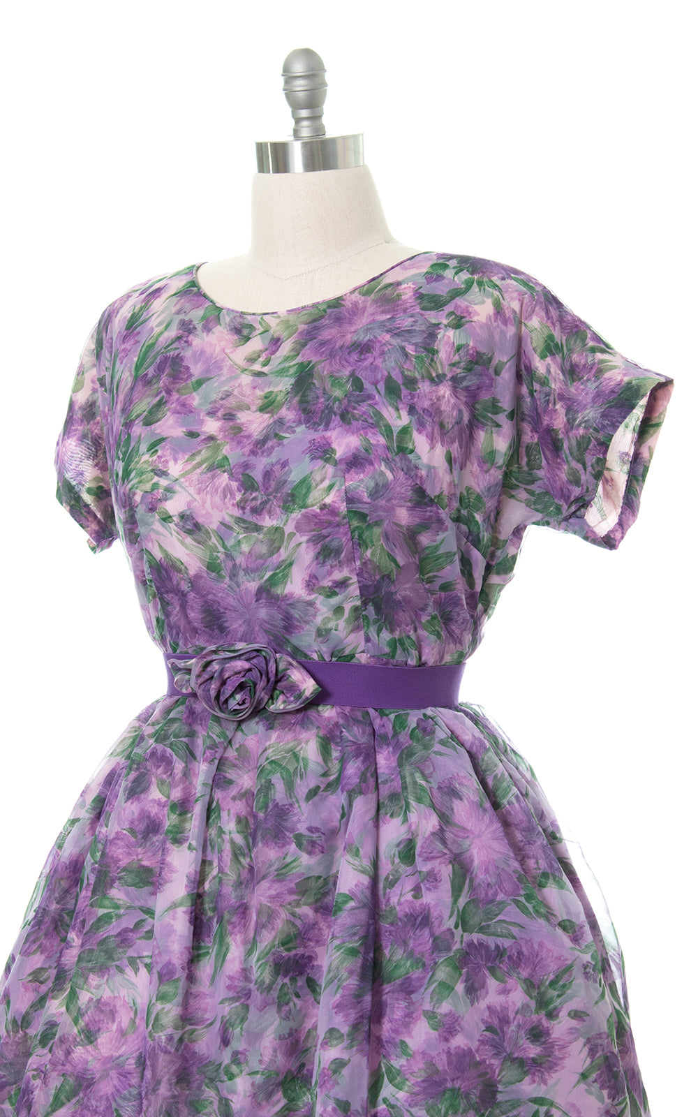 1950s Floral Chiffon Layered Party Dress