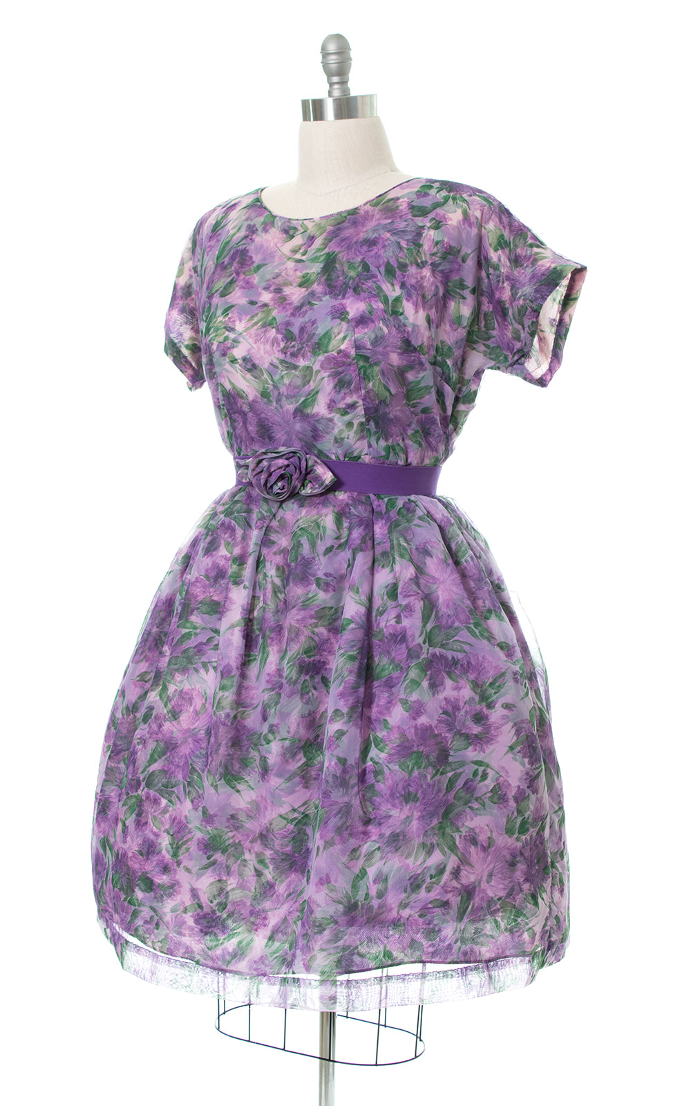 1950s Floral Chiffon Layered Party Dress