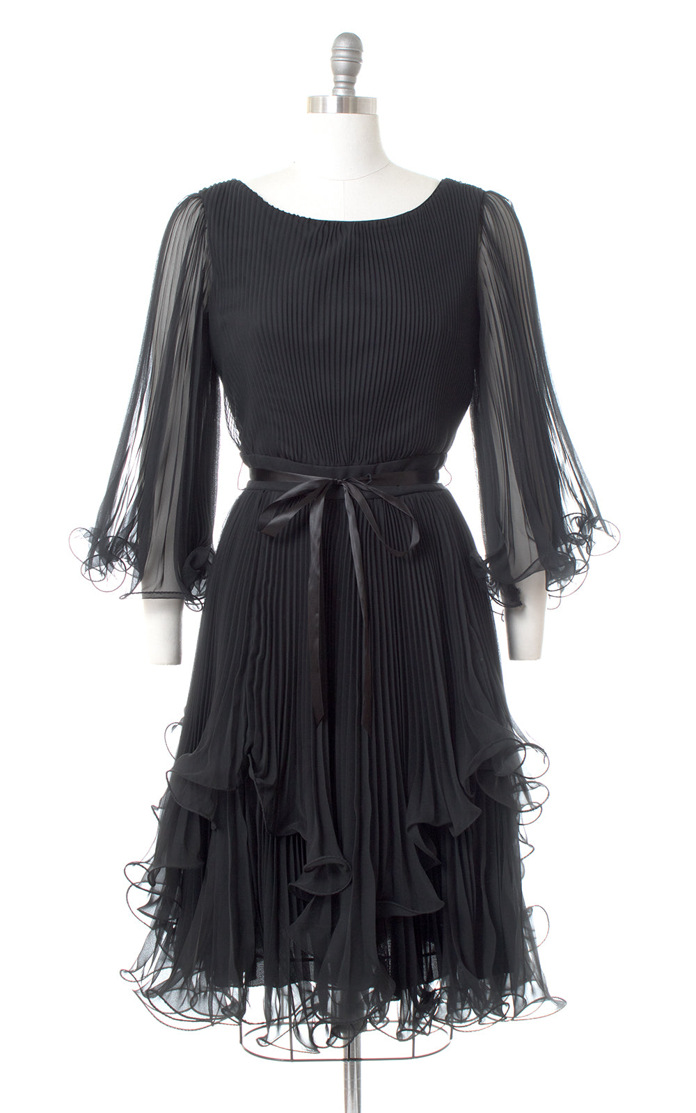 1960s Lillie Rubin Accordion Pleated Chiffon Bell Sleeve Dress | mediu ...