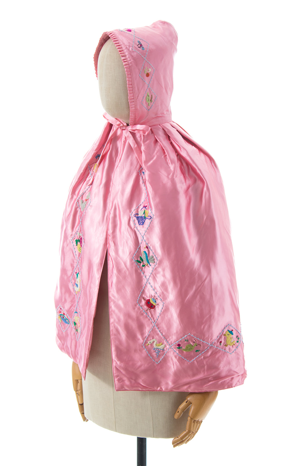 1950s Embroidered Satin Hooded Cape