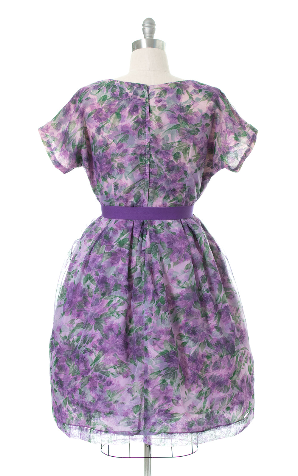 1950s Floral Chiffon Layered Party Dress