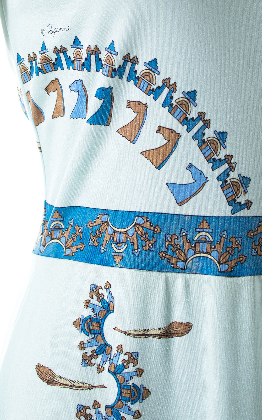1970s Paganne Novelty Print Maxi Dress + Shawl Set