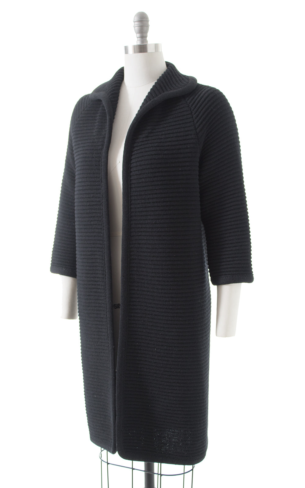 1960s Black Knit Wool Sweater Coat