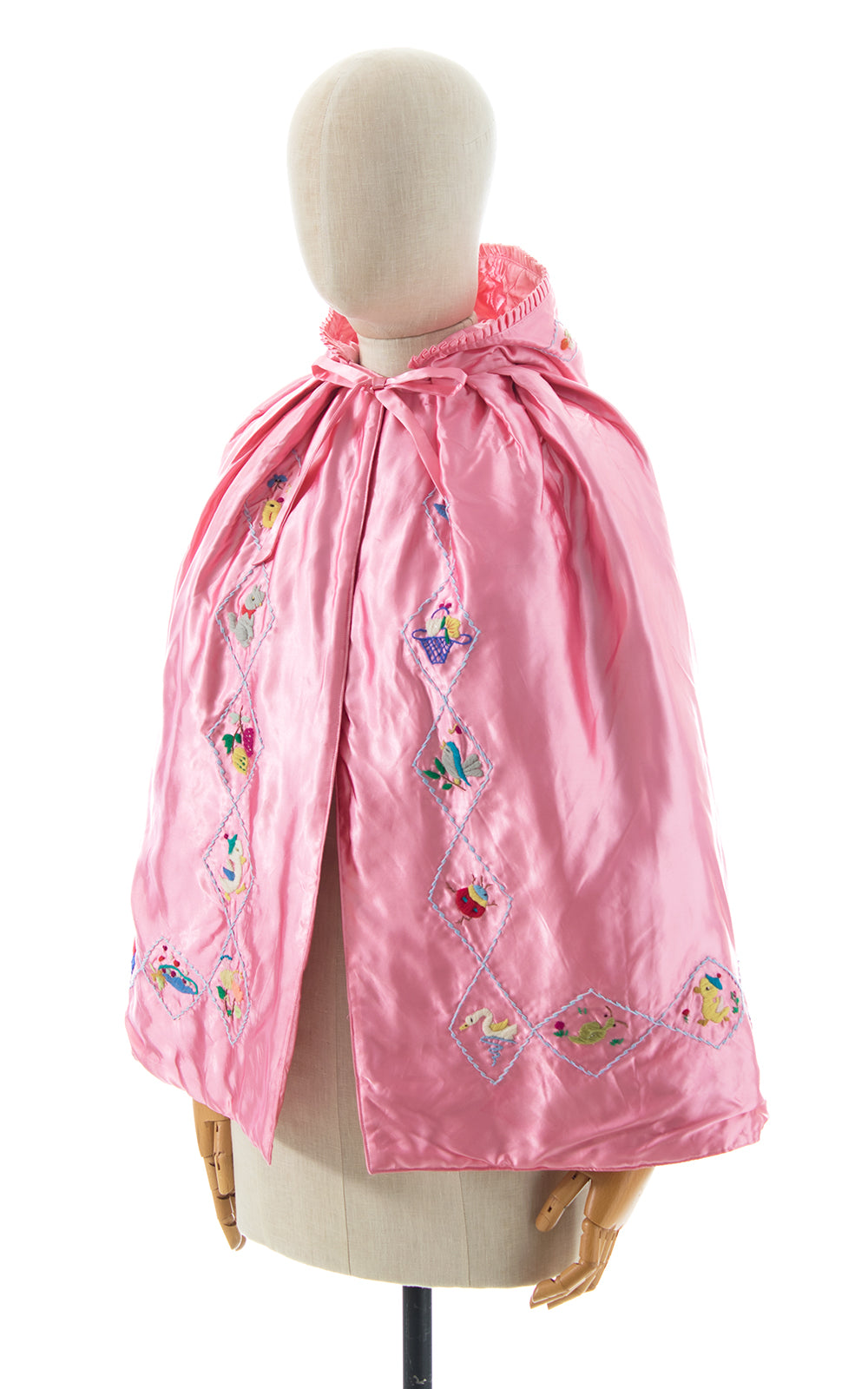 1950s Embroidered Satin Hooded Cape