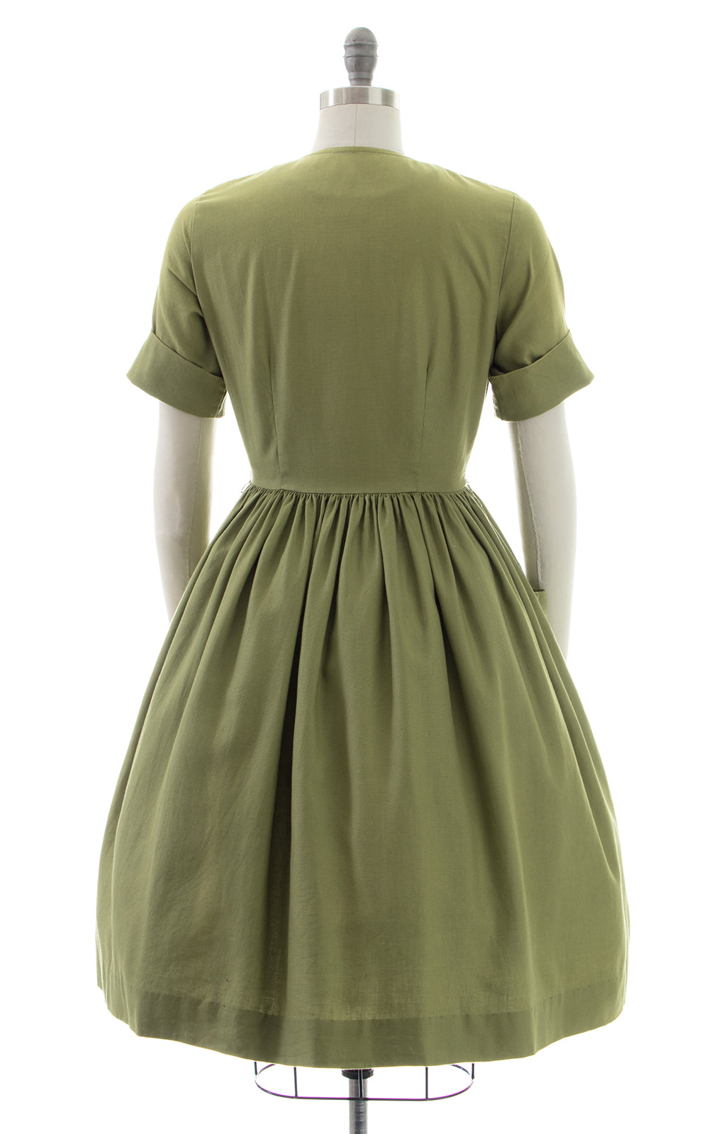 1950s Olive Green Shirtwaist Dress with Pockets