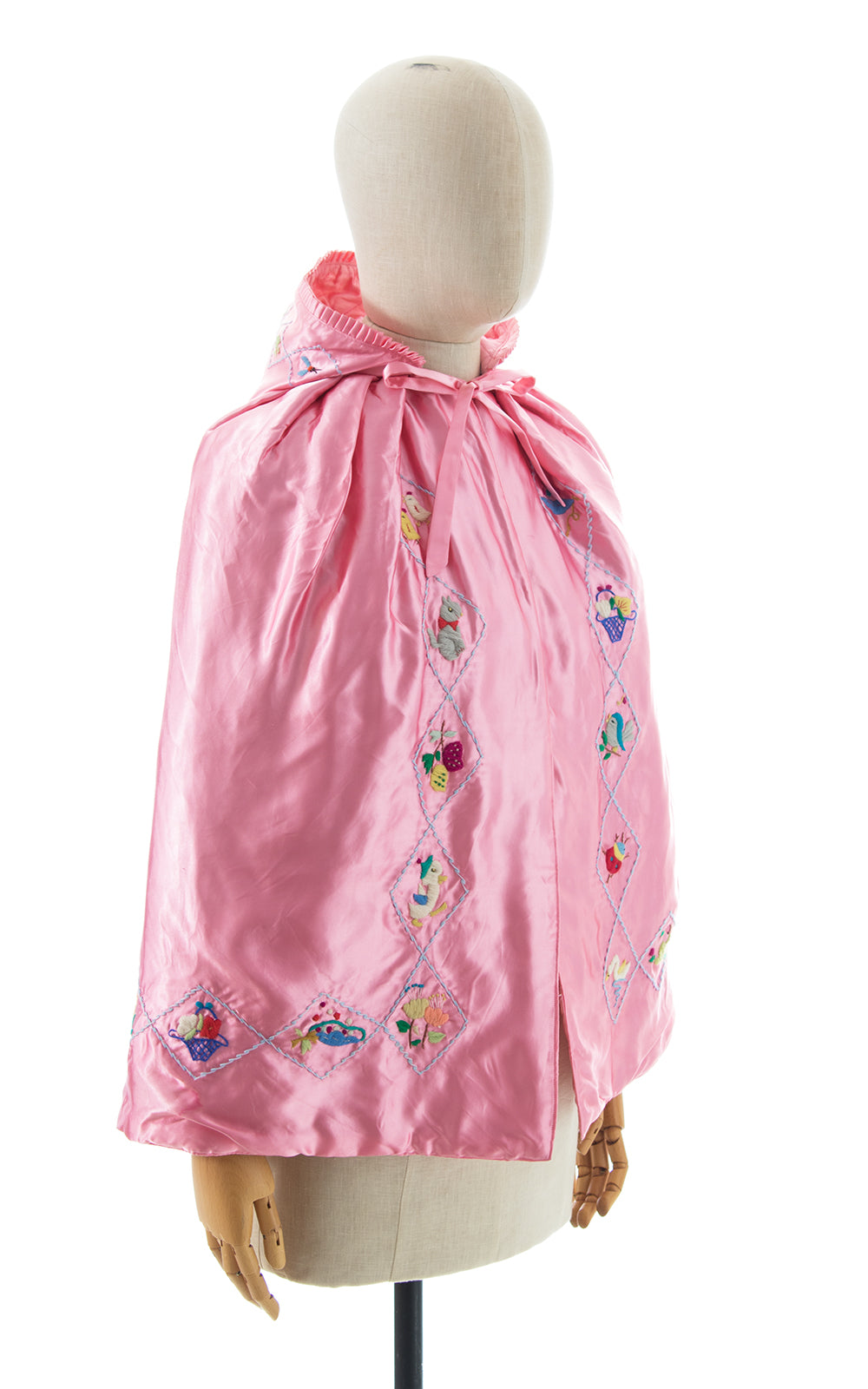 1950s Embroidered Satin Hooded Cape