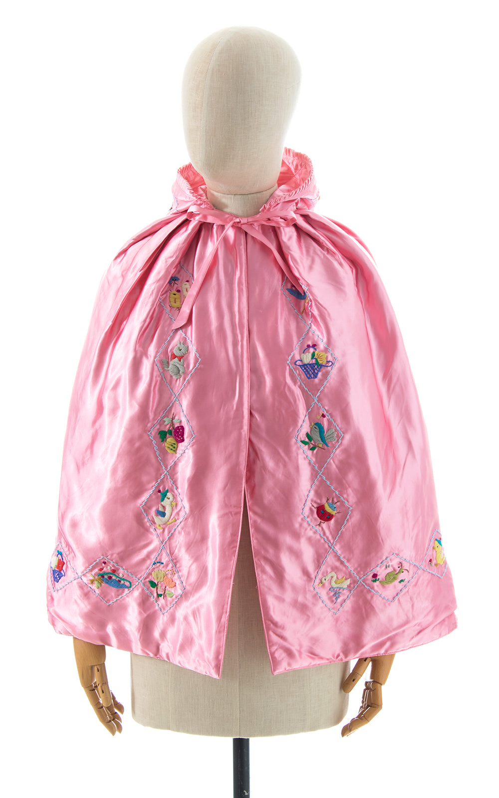 1950s Embroidered Satin Hooded Cape