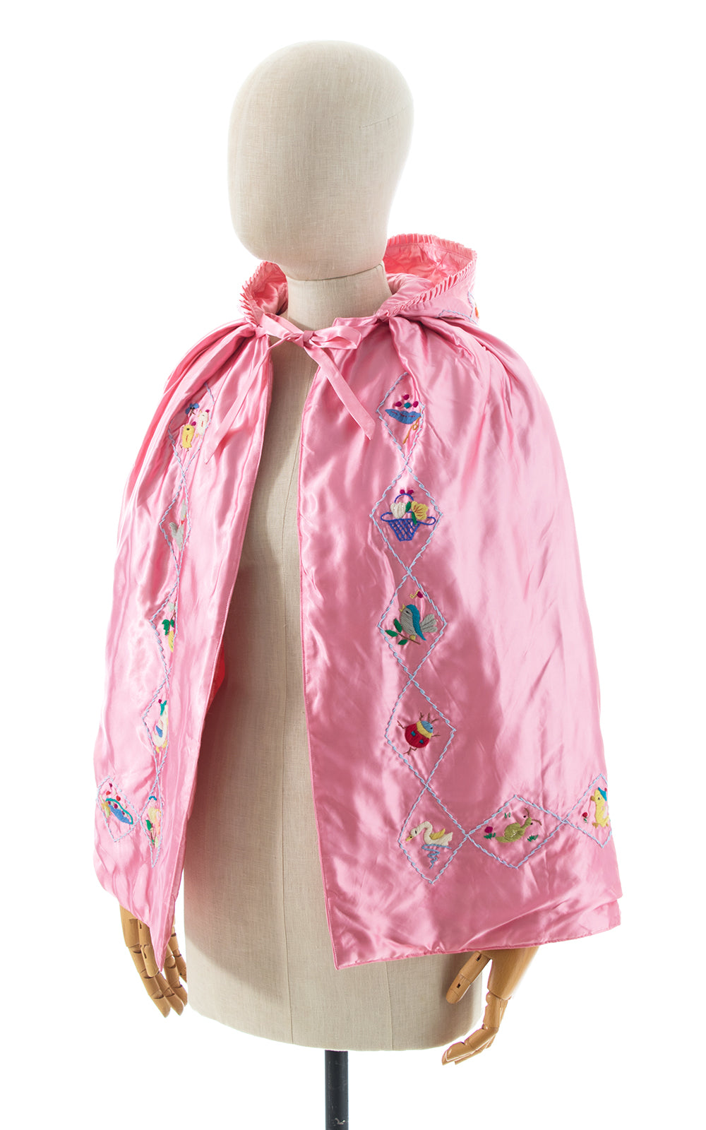 1950s Embroidered Satin Hooded Cape