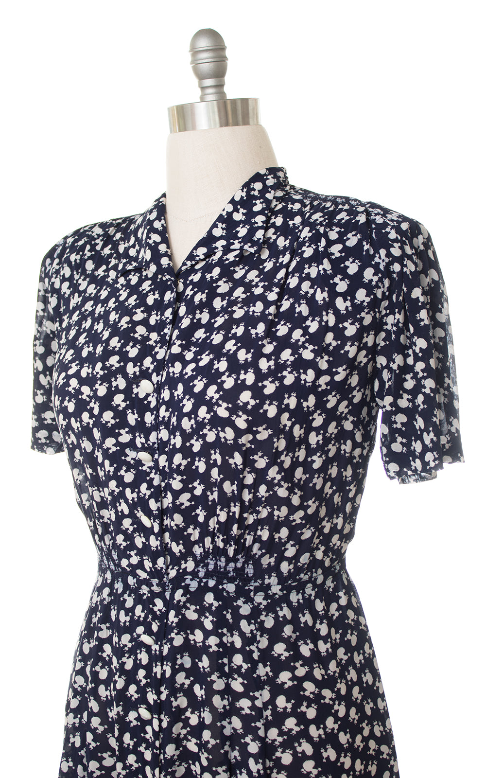 1940s Poodle Novelty Print Rayon Shirtwaist Dress