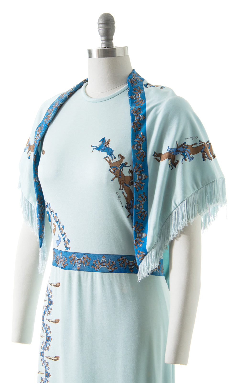 1970s Paganne Novelty Print Maxi Dress + Shawl Set