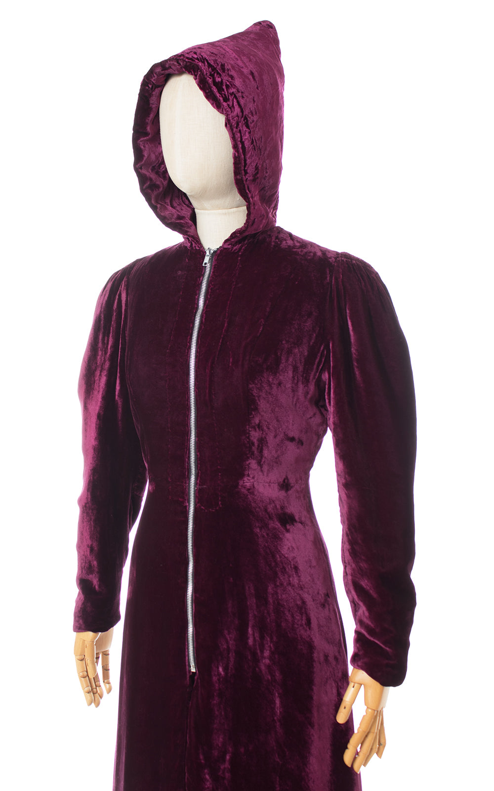 1930s Hooded Purple Silk Velvet Coat