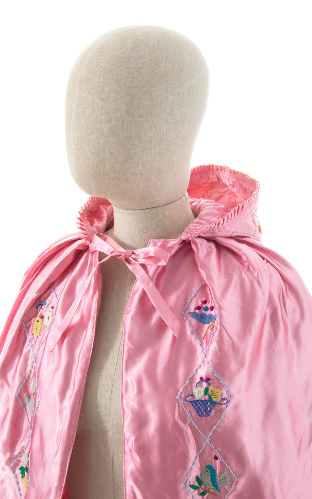 1950s Embroidered Satin Hooded Cape