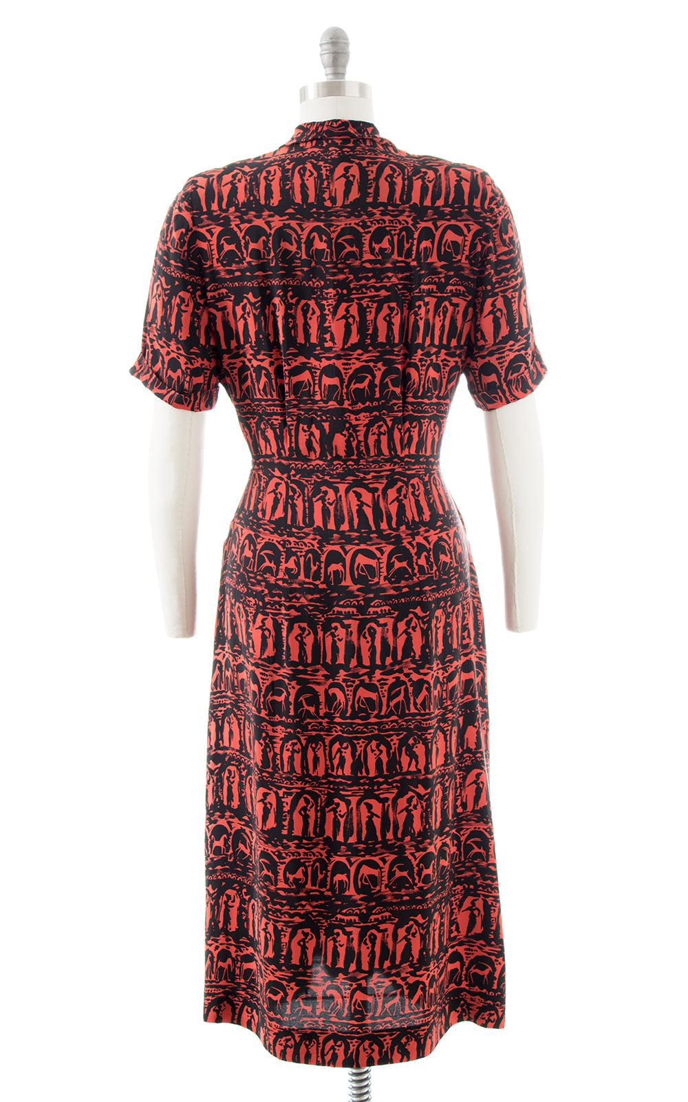 1940s Grecian Novelty Print Shirtwaist Dress