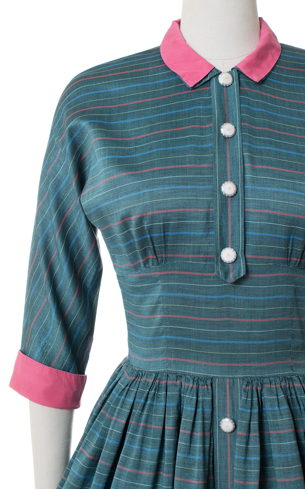 1950s Striped Teal & Pink Day Dress