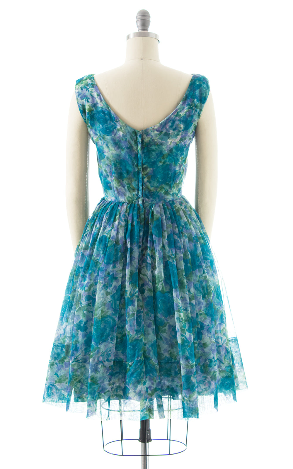 1960s Floral Chiffon Overlay Party Dress