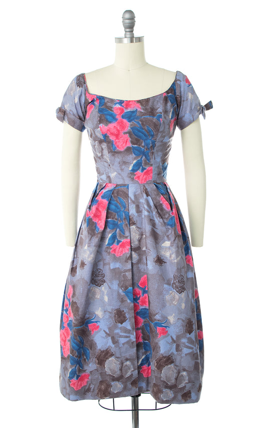 1950s Ceil Chapman Rose Printed Dress