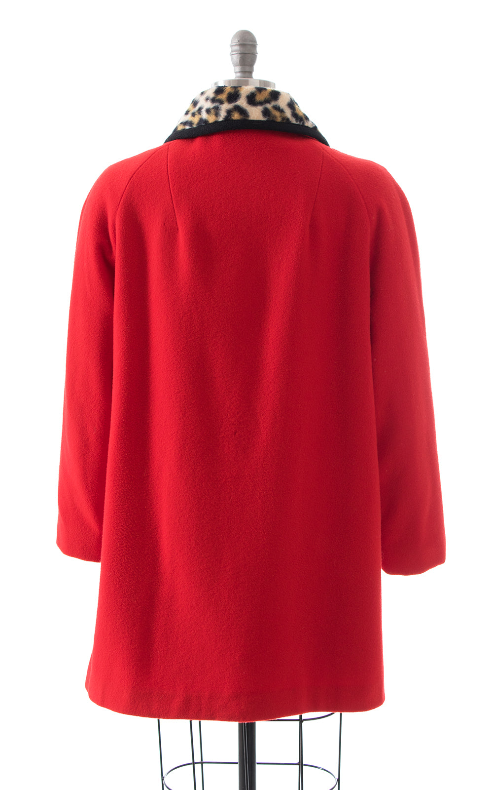 1970s Red Wool & Leopard Print Coat