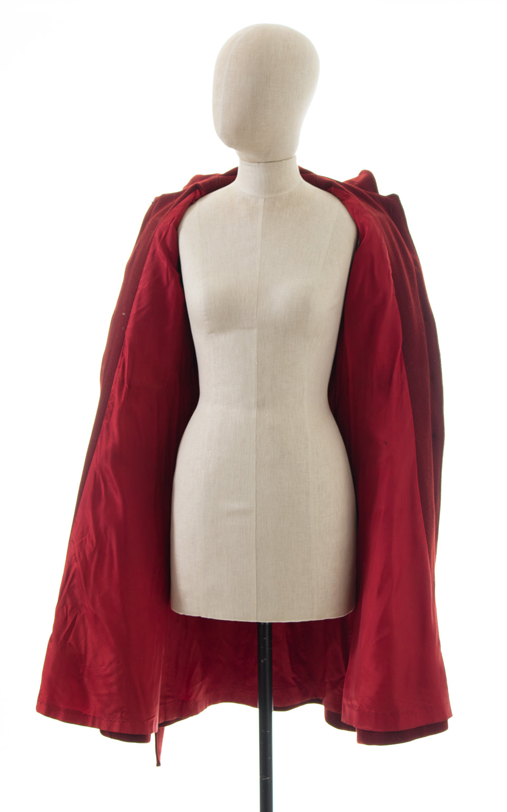 1970s Burgundy Wool Hooded Belted Princess Coat